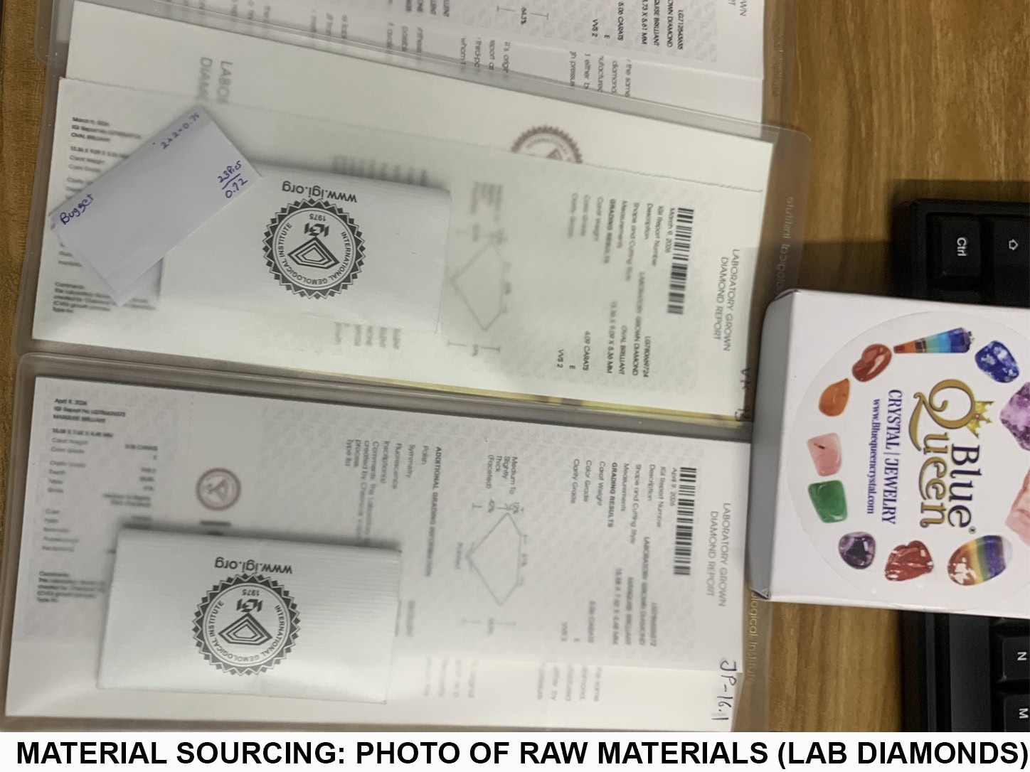 Jewelry material sourcing stage — metals and stones