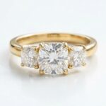 Three-stone cushion cut ring available in 925 silver and solid gold